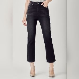 Women straight stretch jeans in black